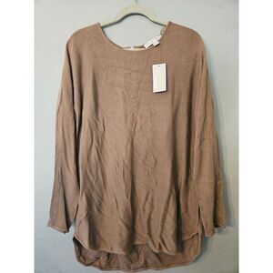 NWT Michael Kors Scoop Neck Sweater Waffle Knit High Low Hem Women's L Drk Camel